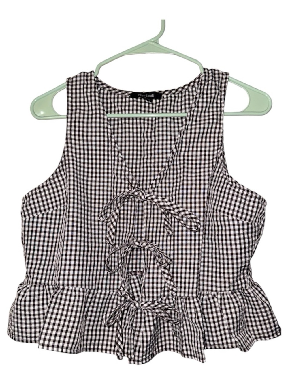 New Look Black & White Gingham Tie-Front Peplum Camisole